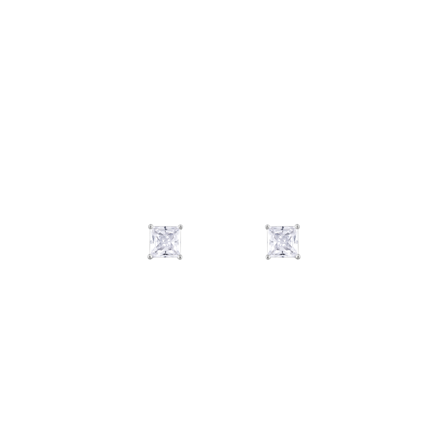 Silver Square Solitaire Studs