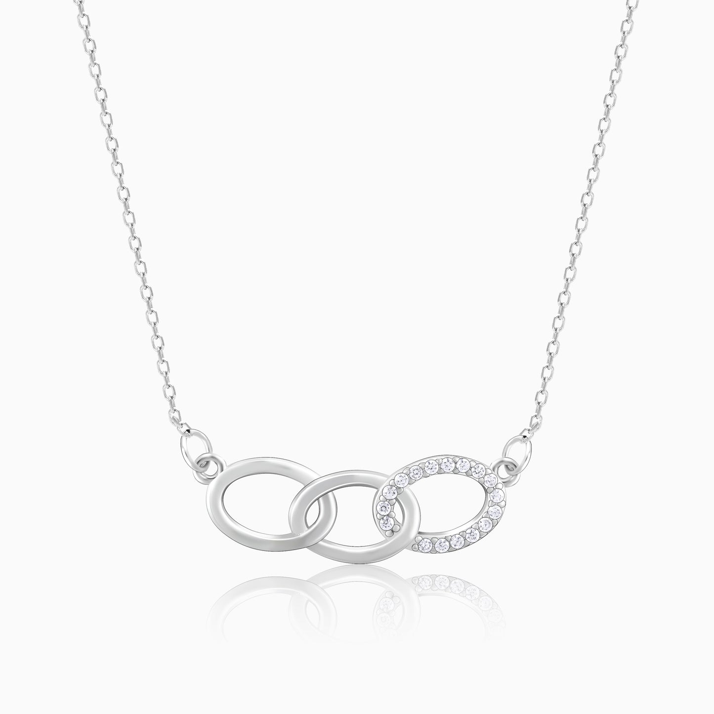 Silver Zircon Circle Pendant with Link Chain