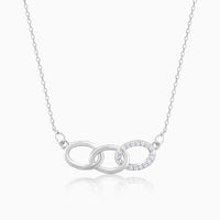 Silver Zircon Circle Pendant with Link Chain