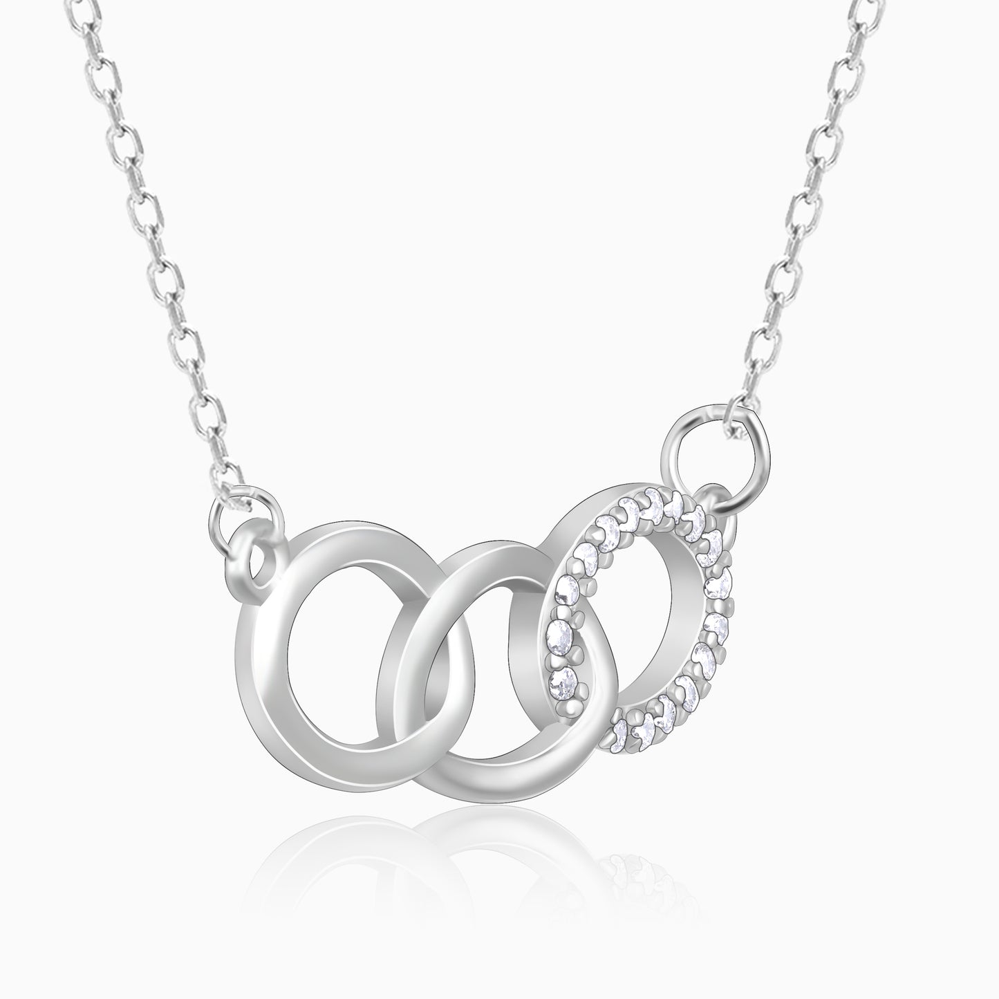 Silver Zircon Circle Pendant with Link Chain