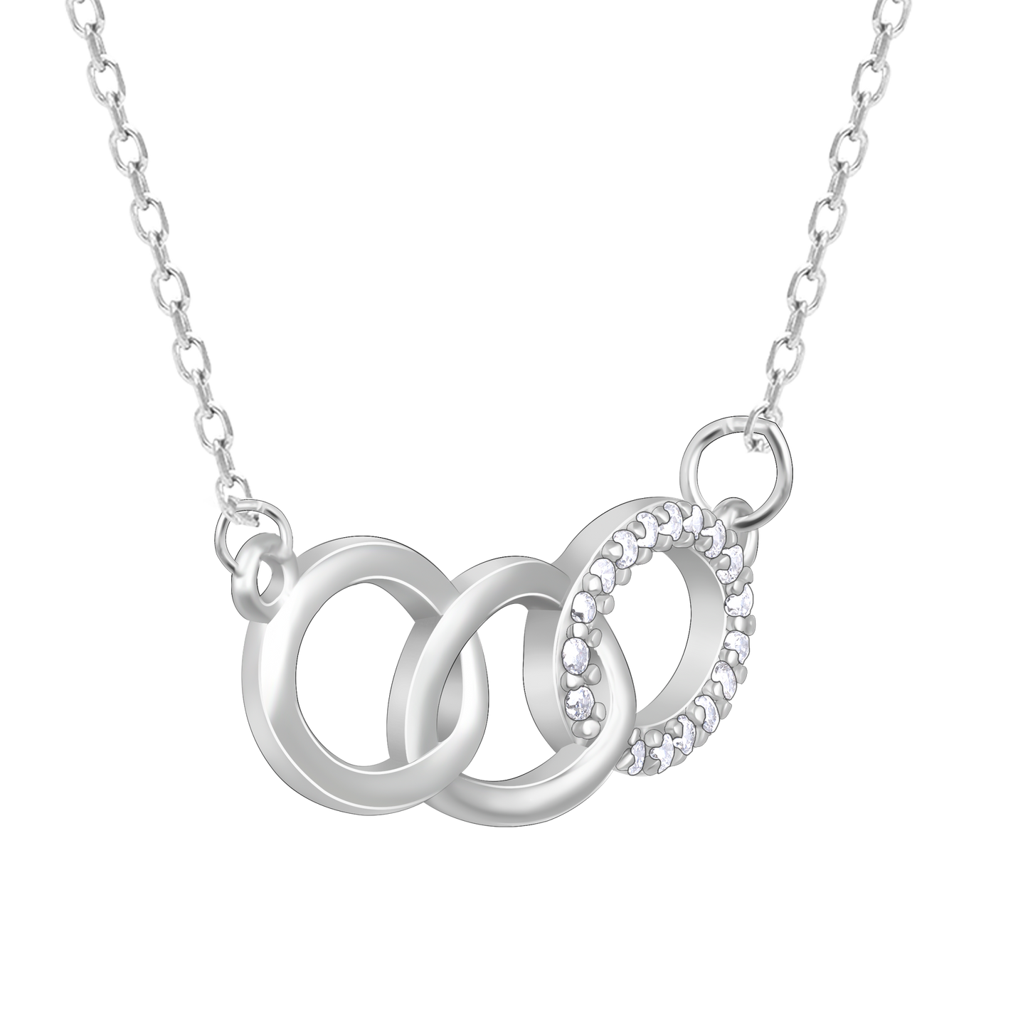 Silver Zircon Circle Pendant with Link Chain