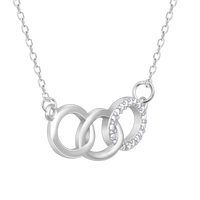 Silver Zircon Circle Pendant with Link Chain