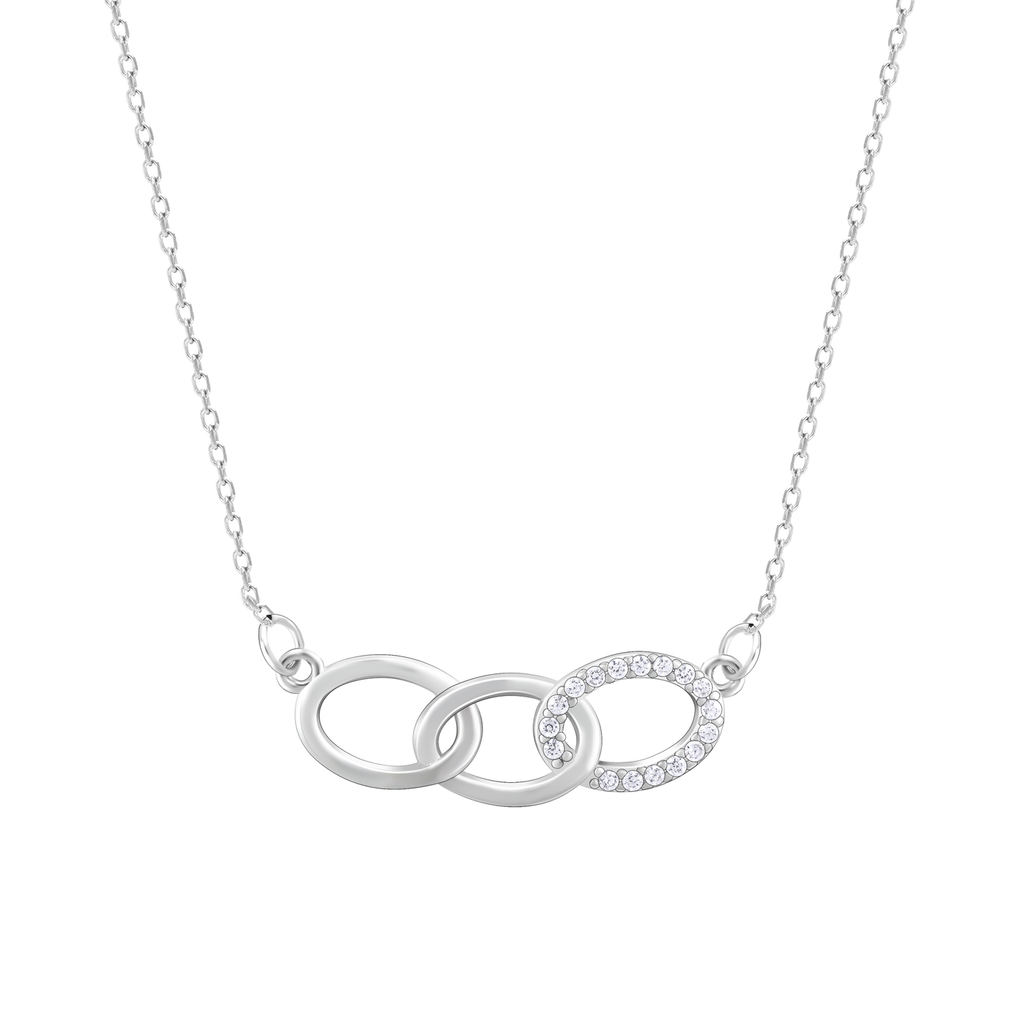 Silver Zircon Circle Pendant with Link Chain