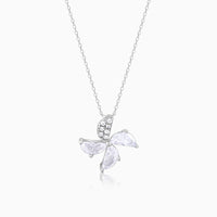 Silver Blossom Zircon Pendant with Link Chain
