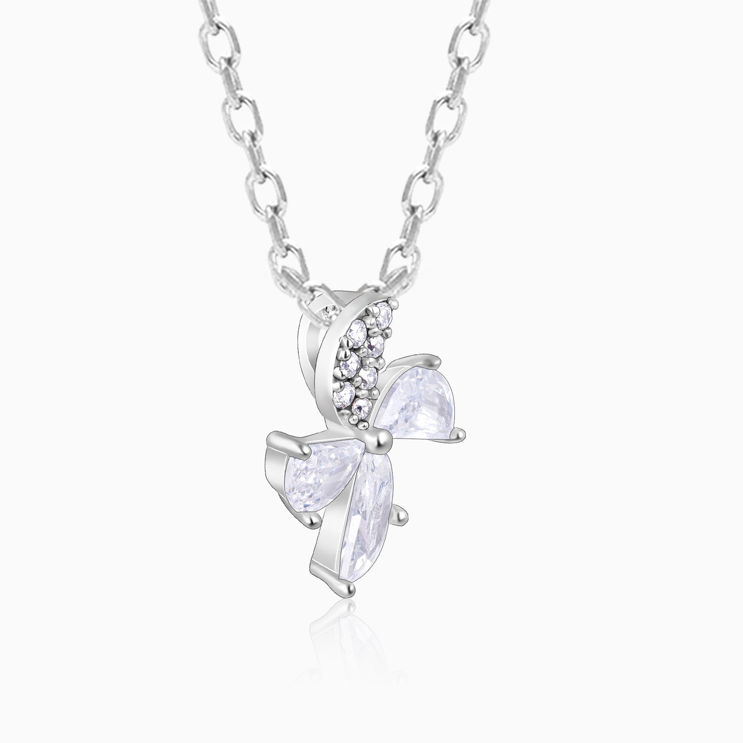Silver Blossom Zircon Pendant with Link Chain