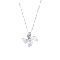 Silver Blossom Zircon Pendant with Link Chain