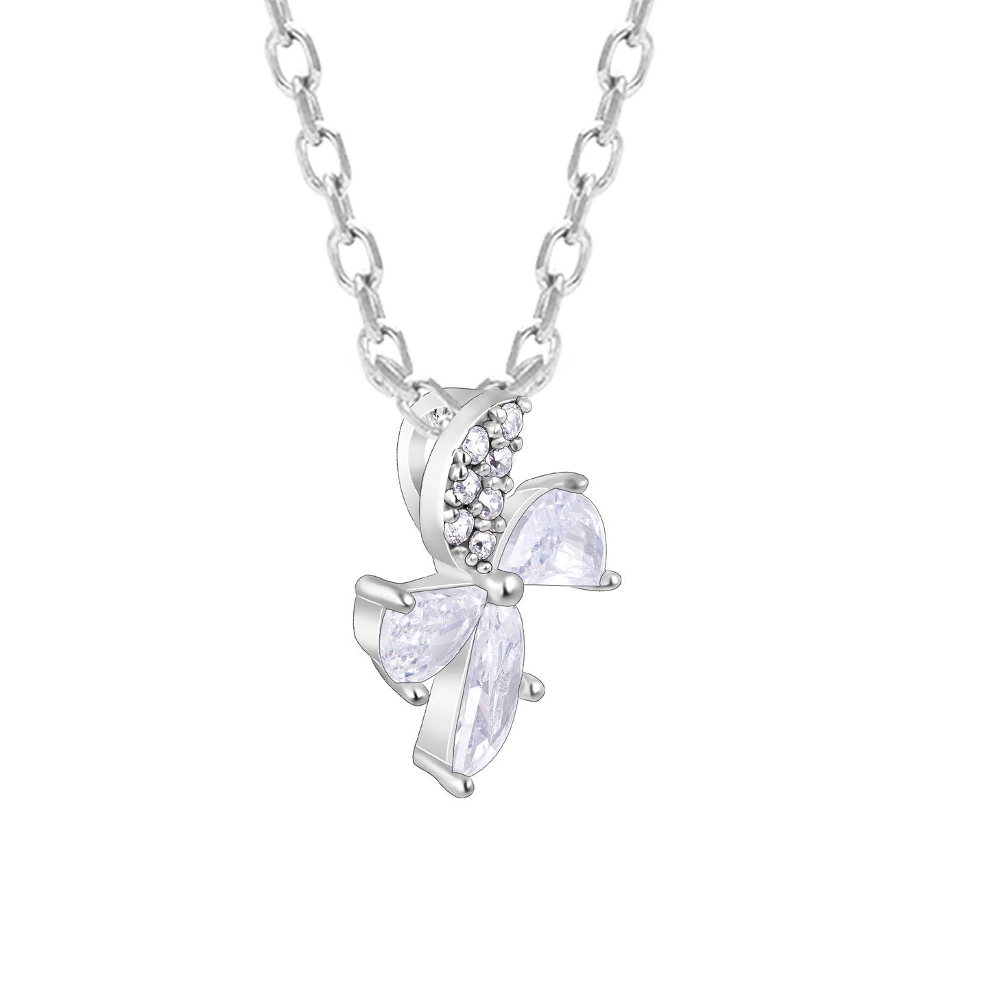 Silver Blossom Zircon Pendant with Link Chain
