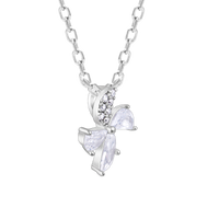 Silver Blossom Zircon Pendant with Link Chain