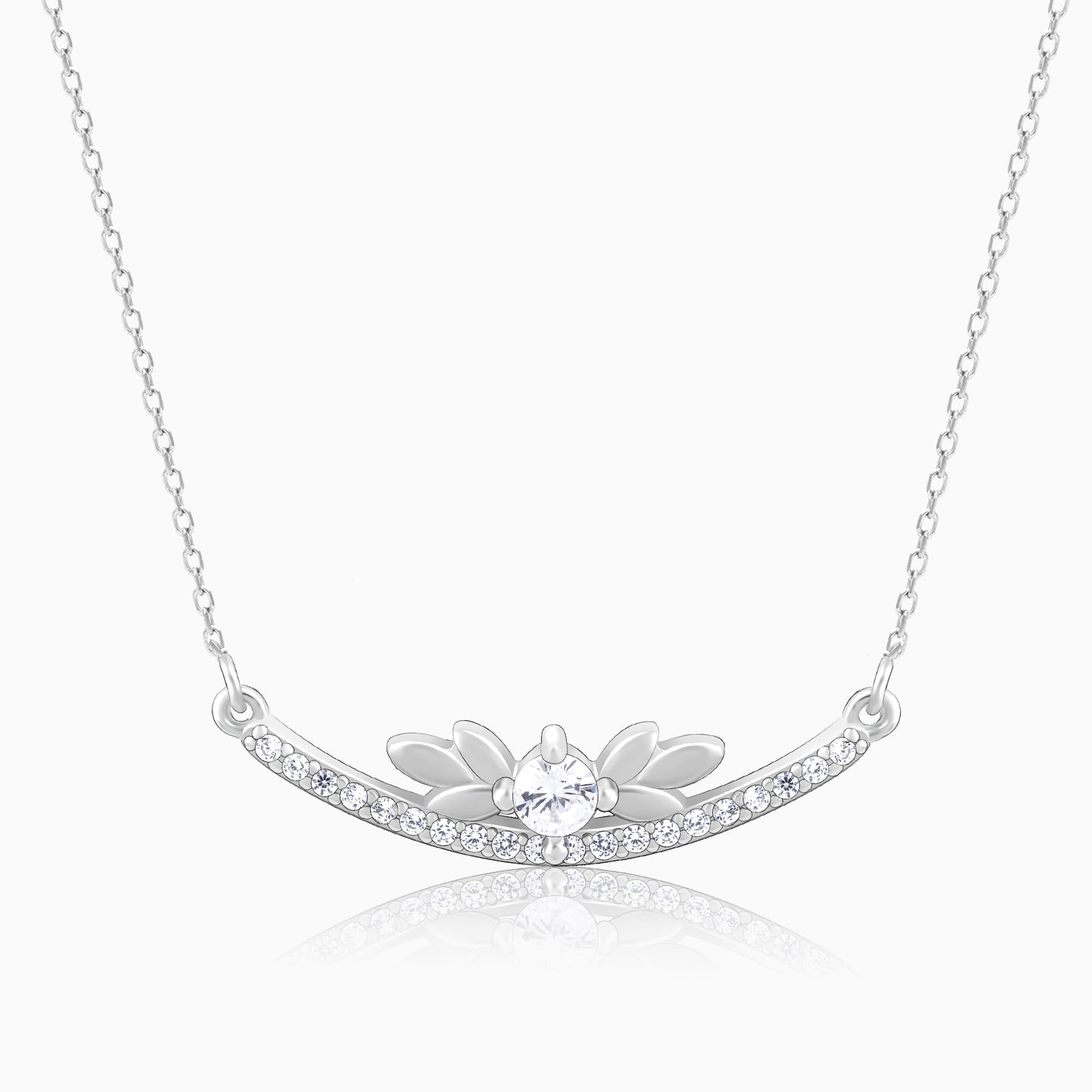 Silver Arc Zircon Pendant with Link Chain