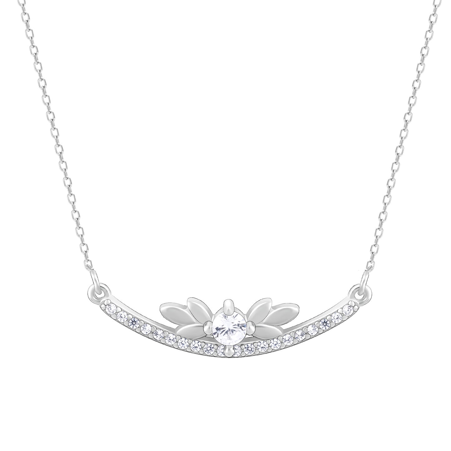 Silver Arc Zircon Pendant with Link Chain