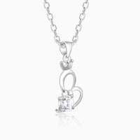 Silver Solitaire Heart Crown Pendant with Link Chain