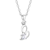 Silver Solitaire Heart Crown Pendant with Link Chain