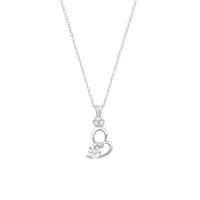 Silver Solitaire Heart Crown Pendant with Link Chain