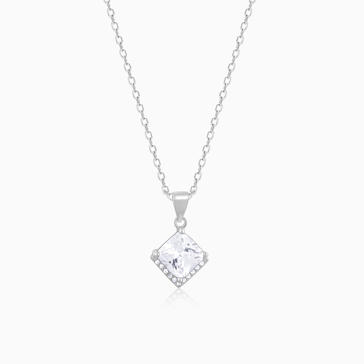 Modern Solitaire Zircon Silver Pendant with Link Chain
