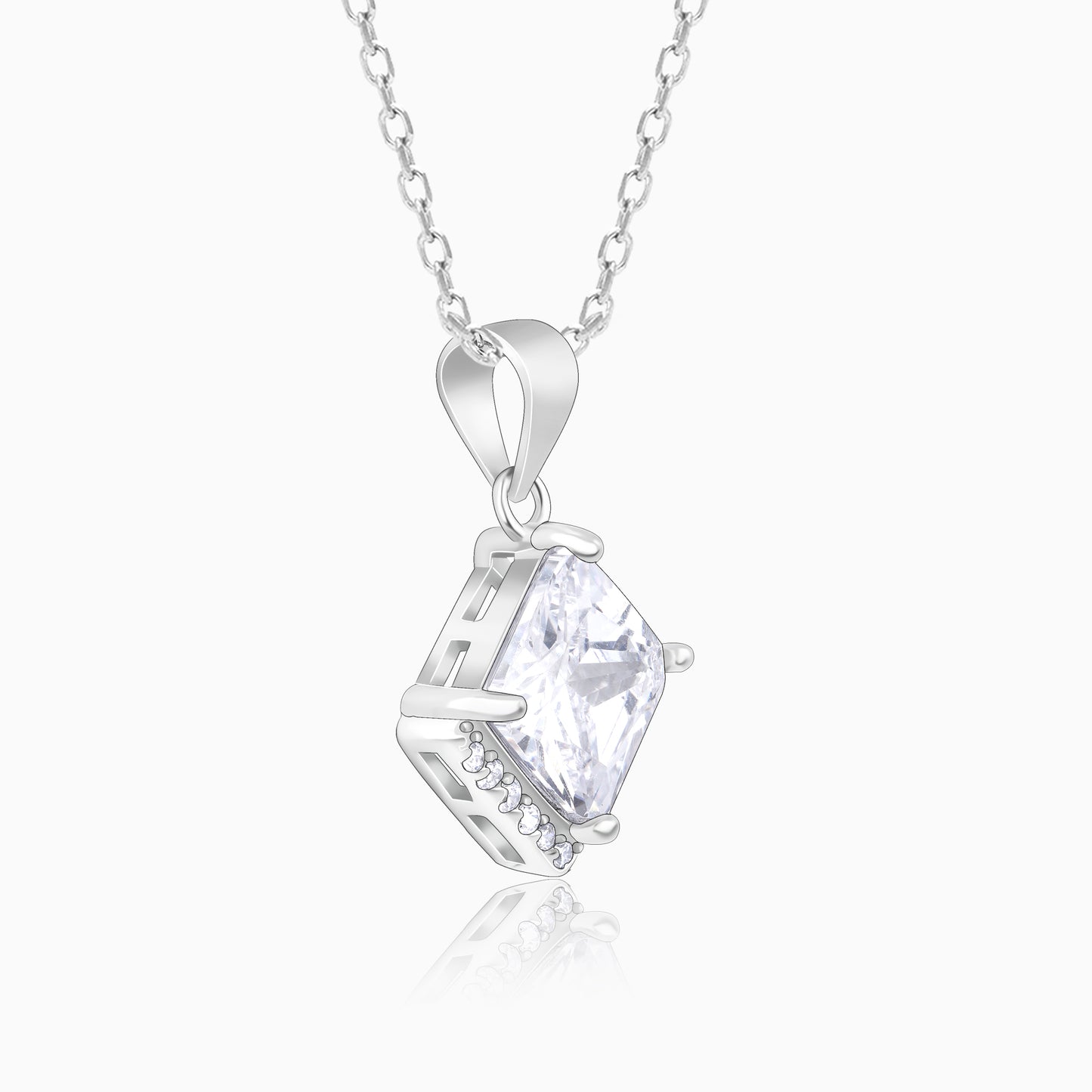Modern Solitaire Zircon Silver Pendant with Link Chain