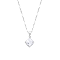 Modern Solitaire Zircon Silver Pendant with Link Chain