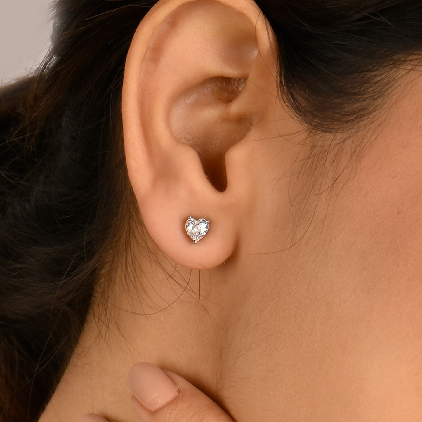 Love Heart Solitaire Silver Studs