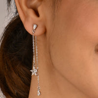 Chic Floral Zircon Silver Drop Earrings