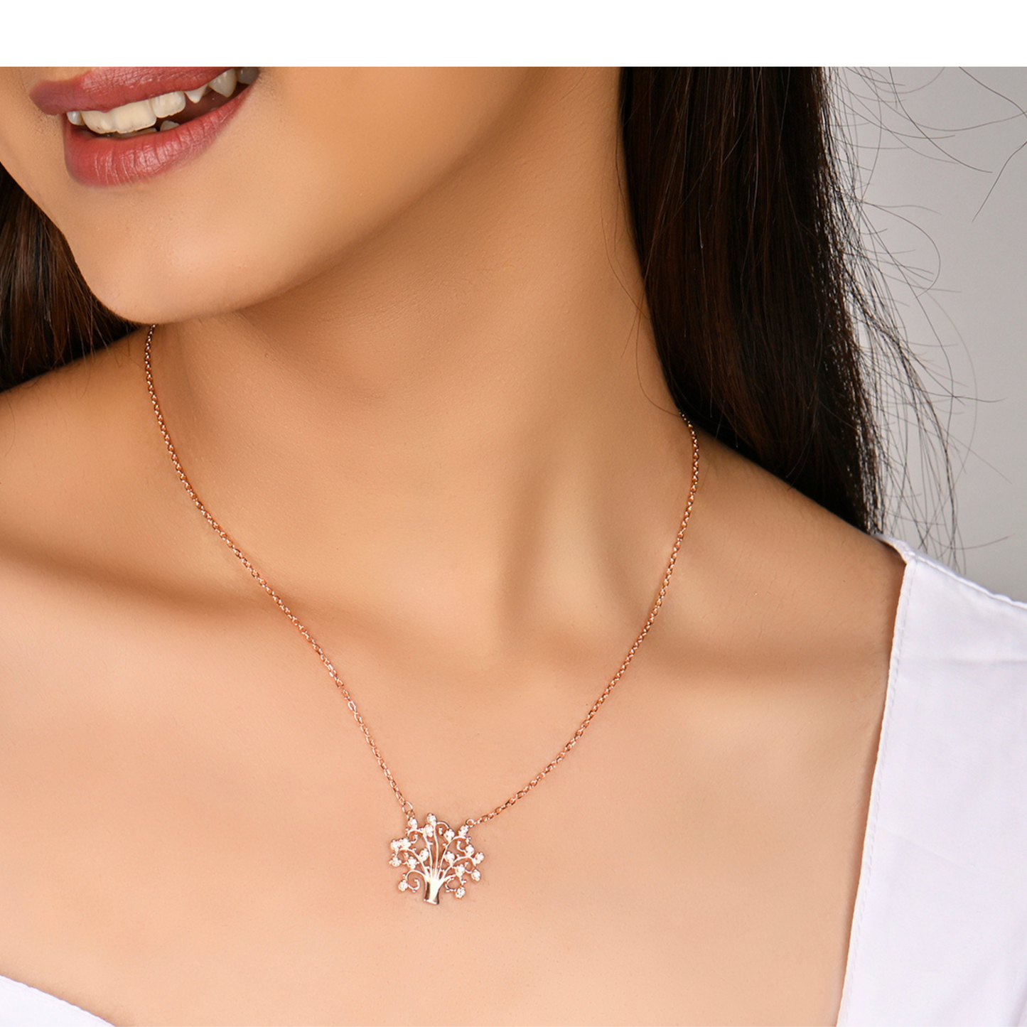 Tree of Wisdom Rose Gold Pendant with Link Chain