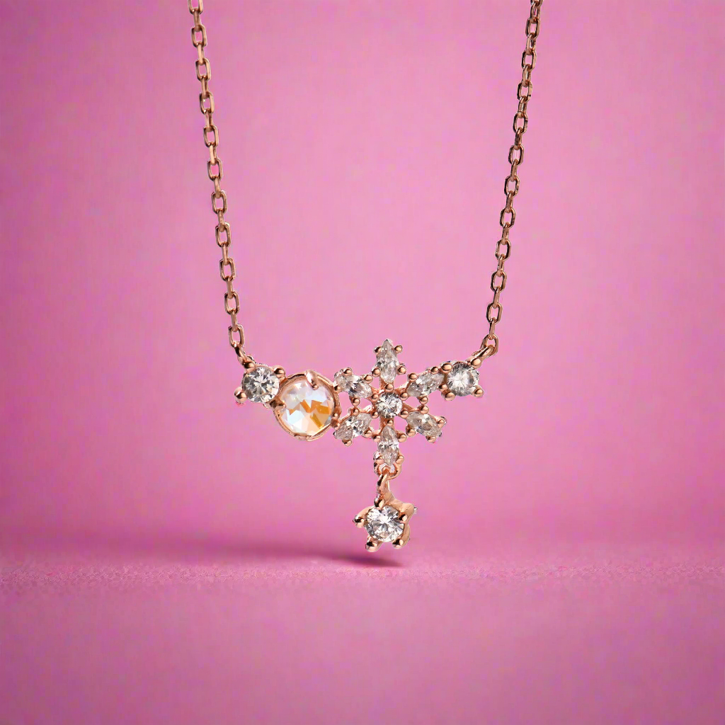 Floral Rose Gold Pendant with Link Chain