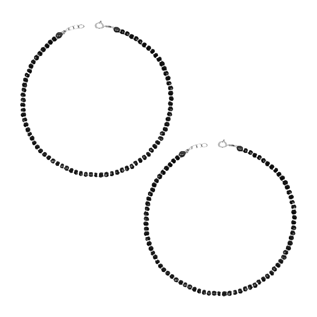 Black Beads Silver Anklets