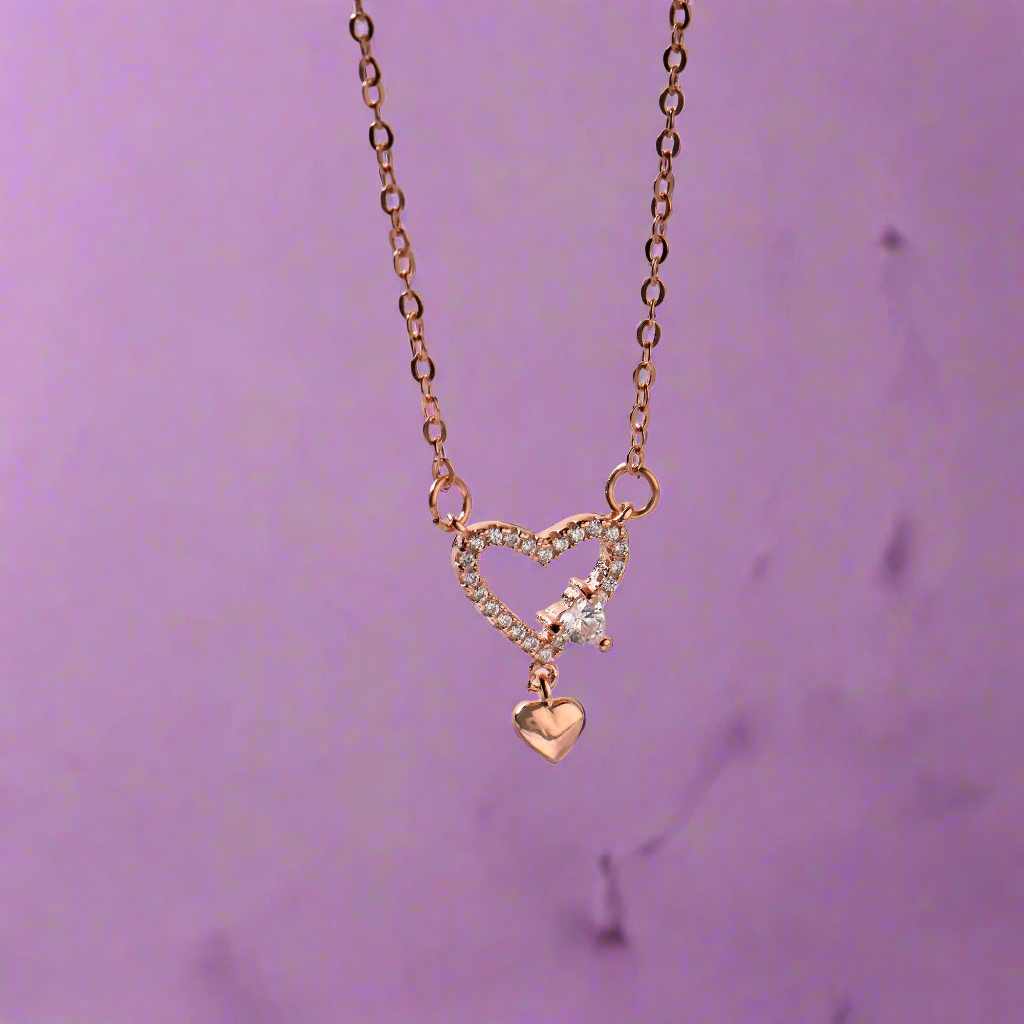 Linked Hearts Rose Gold Pendant with Link Chain