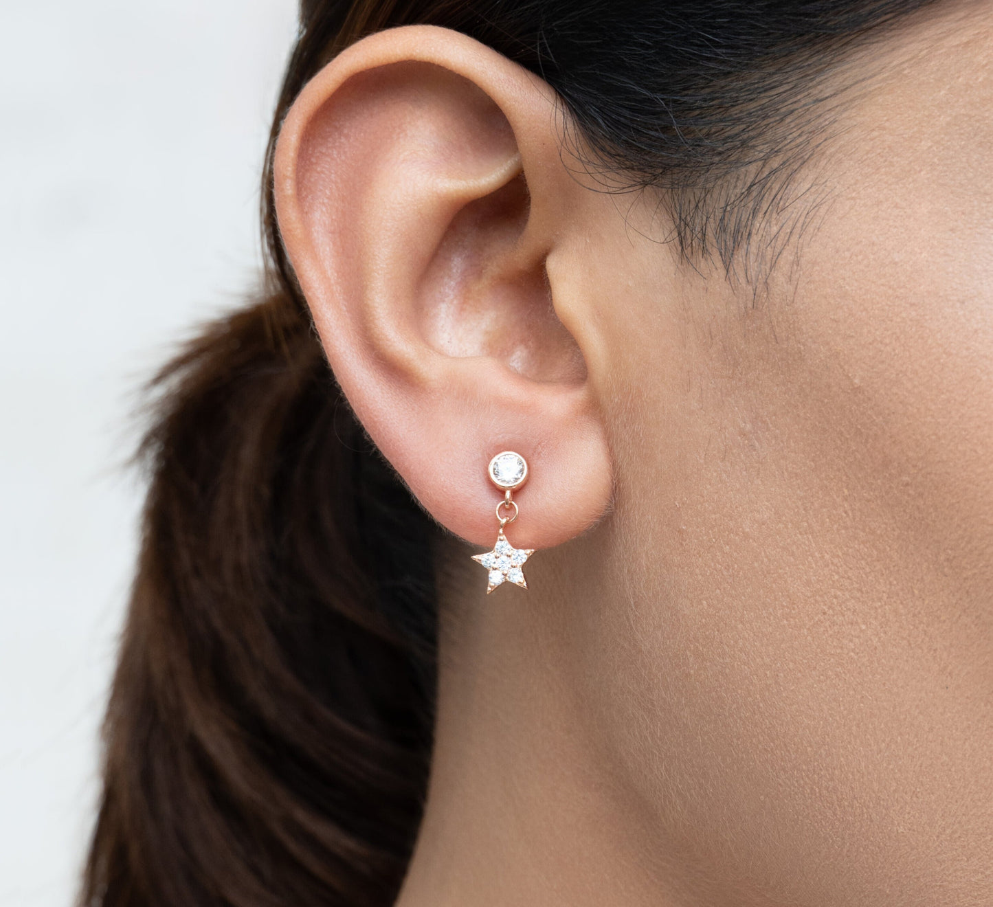 Stellar Rose Gold Star Zircon Drop Earrings