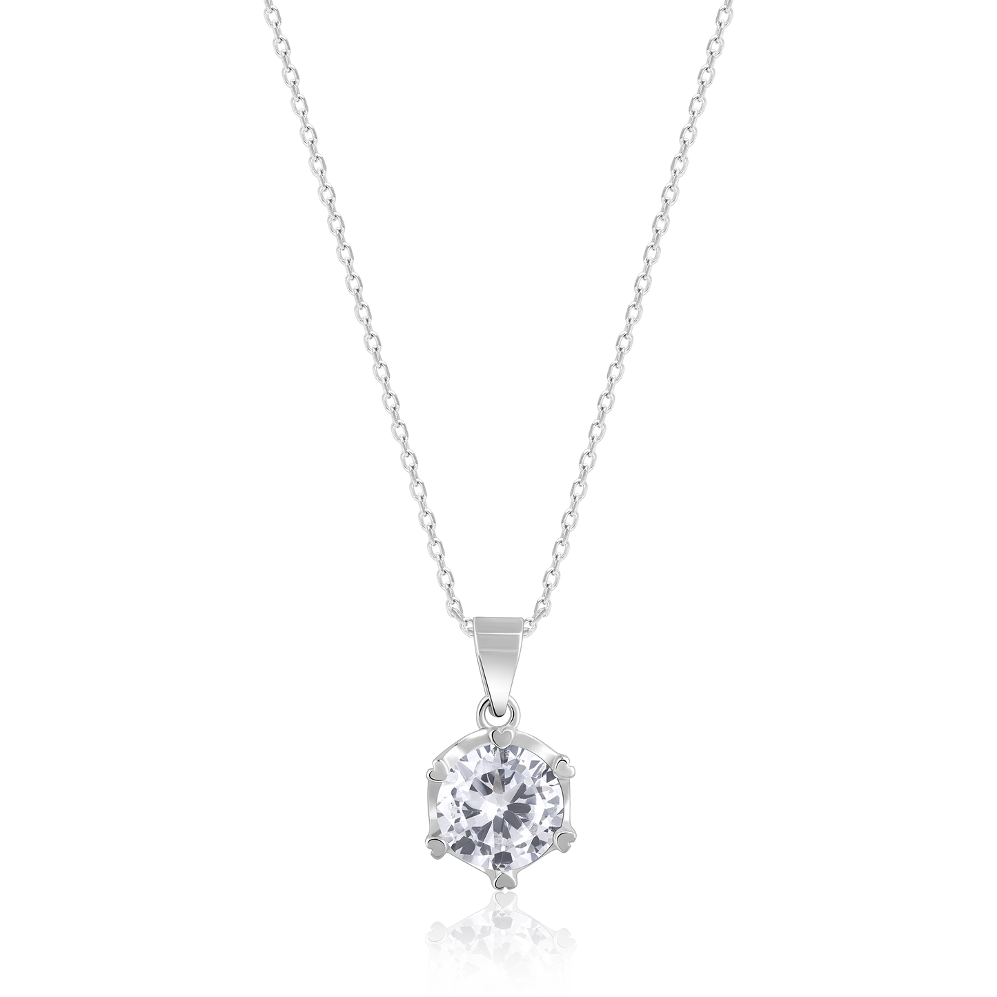 Silver Bold Solitaire Pendant with Link Chain, 925 sterling silver pendant with chain for elegant style