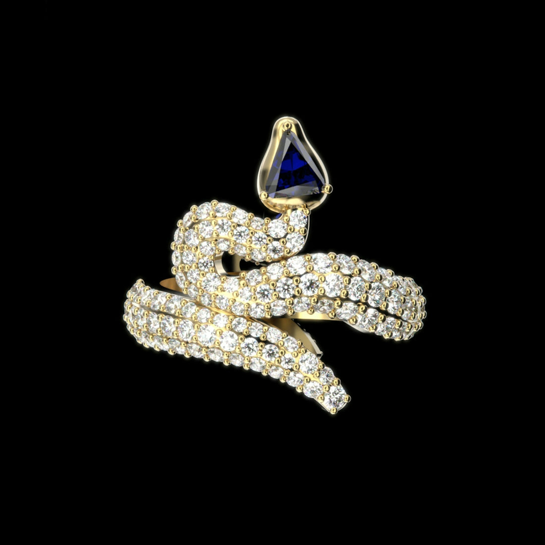 Diamond and sapphire snake ring, elegant design.