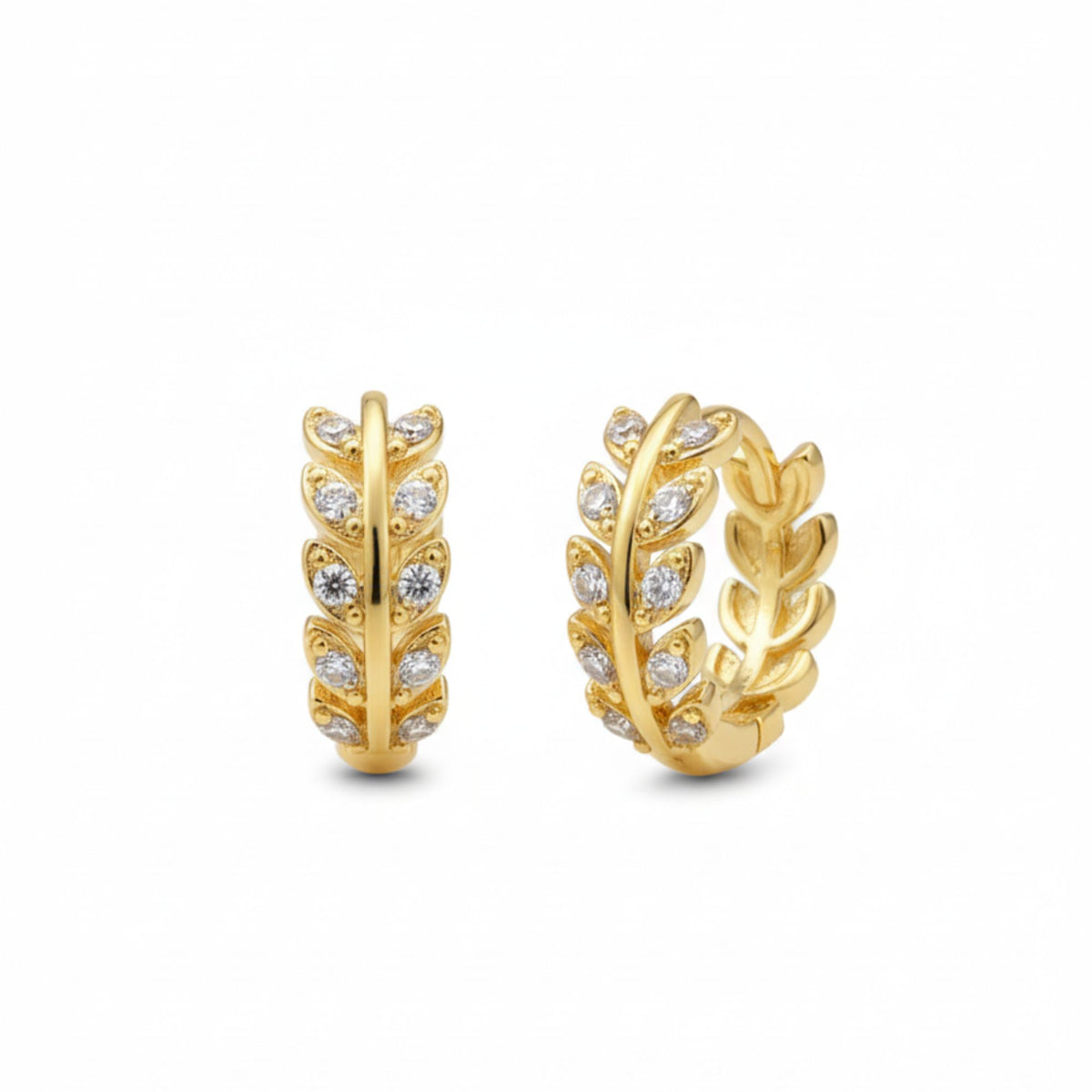 RACHIVA 925 Sterling Silver Leaf Zircon Hoop Earrings for Women