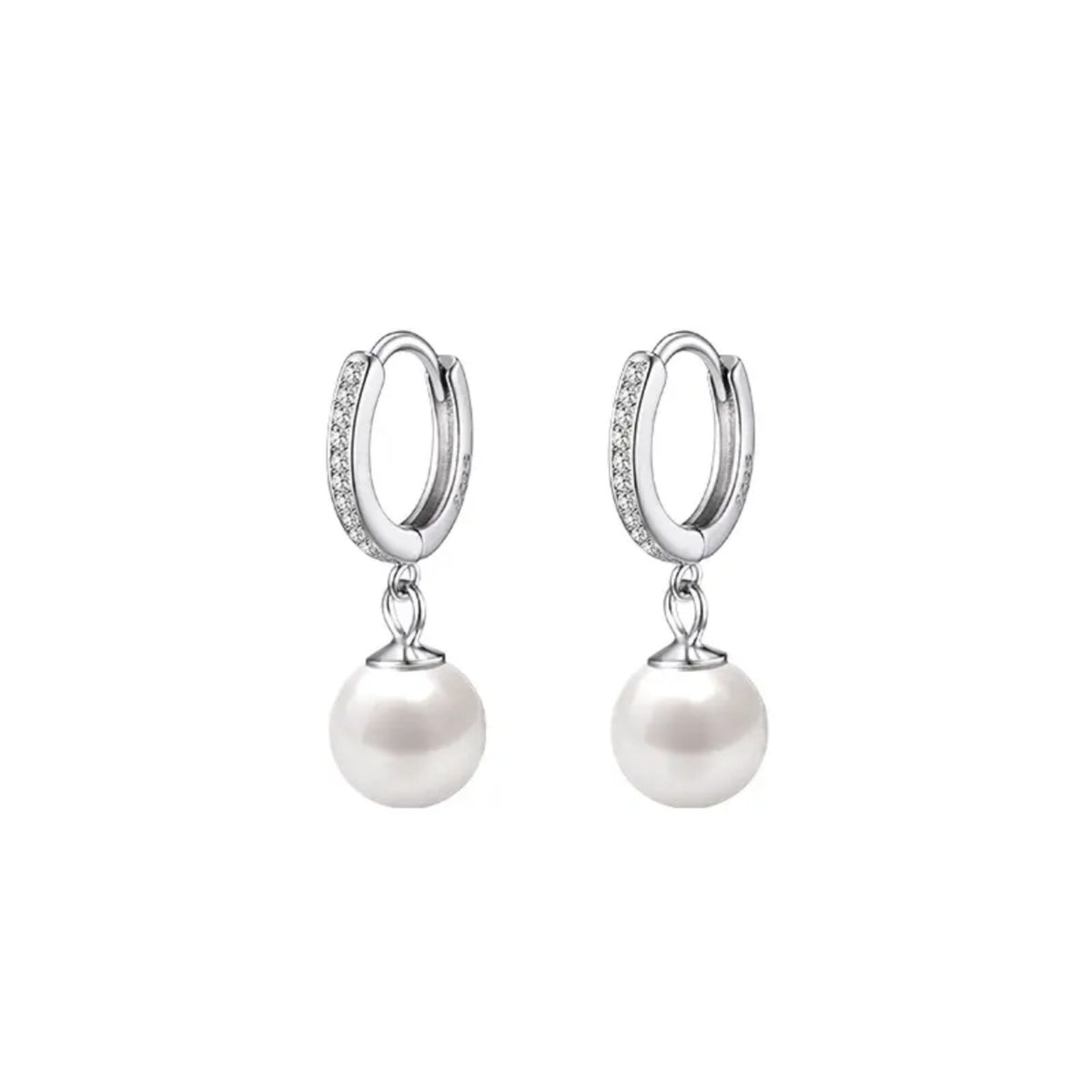 Rachiva 925 Sterling Silver Pave Hoop with Pearl Drop Earrings