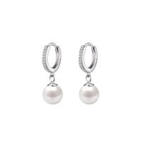 Rachiva 925 Sterling Silver Pave Hoop with Pearl Drop Earrings