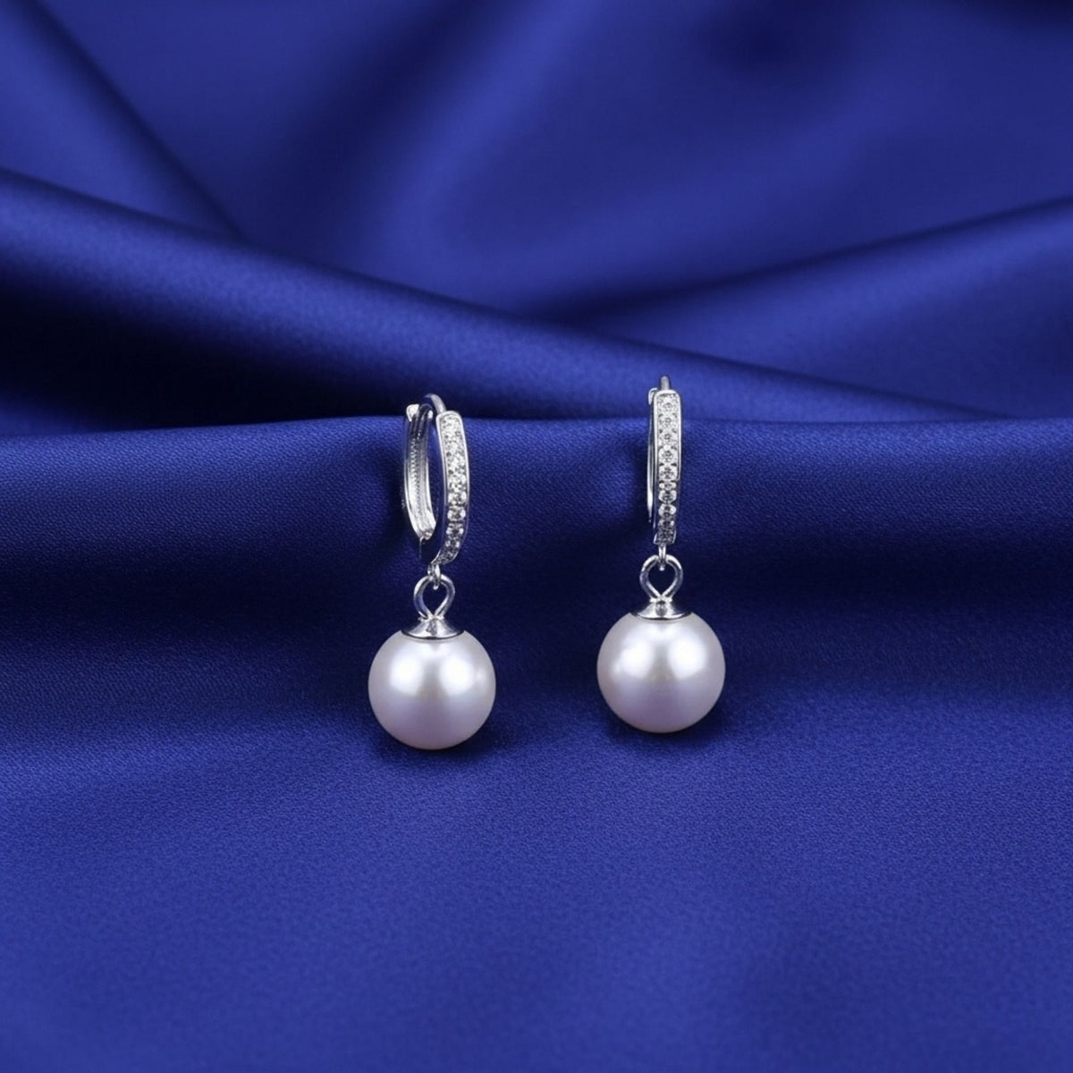 Rachiva 925 Sterling Silver Pave Hoop with Pearl Drop Earrings