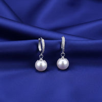 Rachiva 925 Sterling Silver Pave Hoop with Pearl Drop Earrings