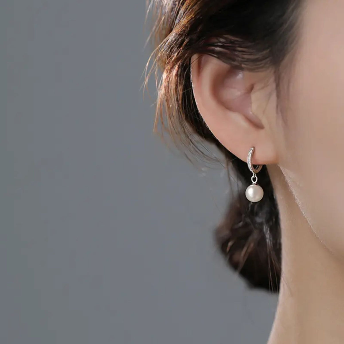 Rachiva 925 Sterling Silver Pave Hoop with Pearl Drop Earrings