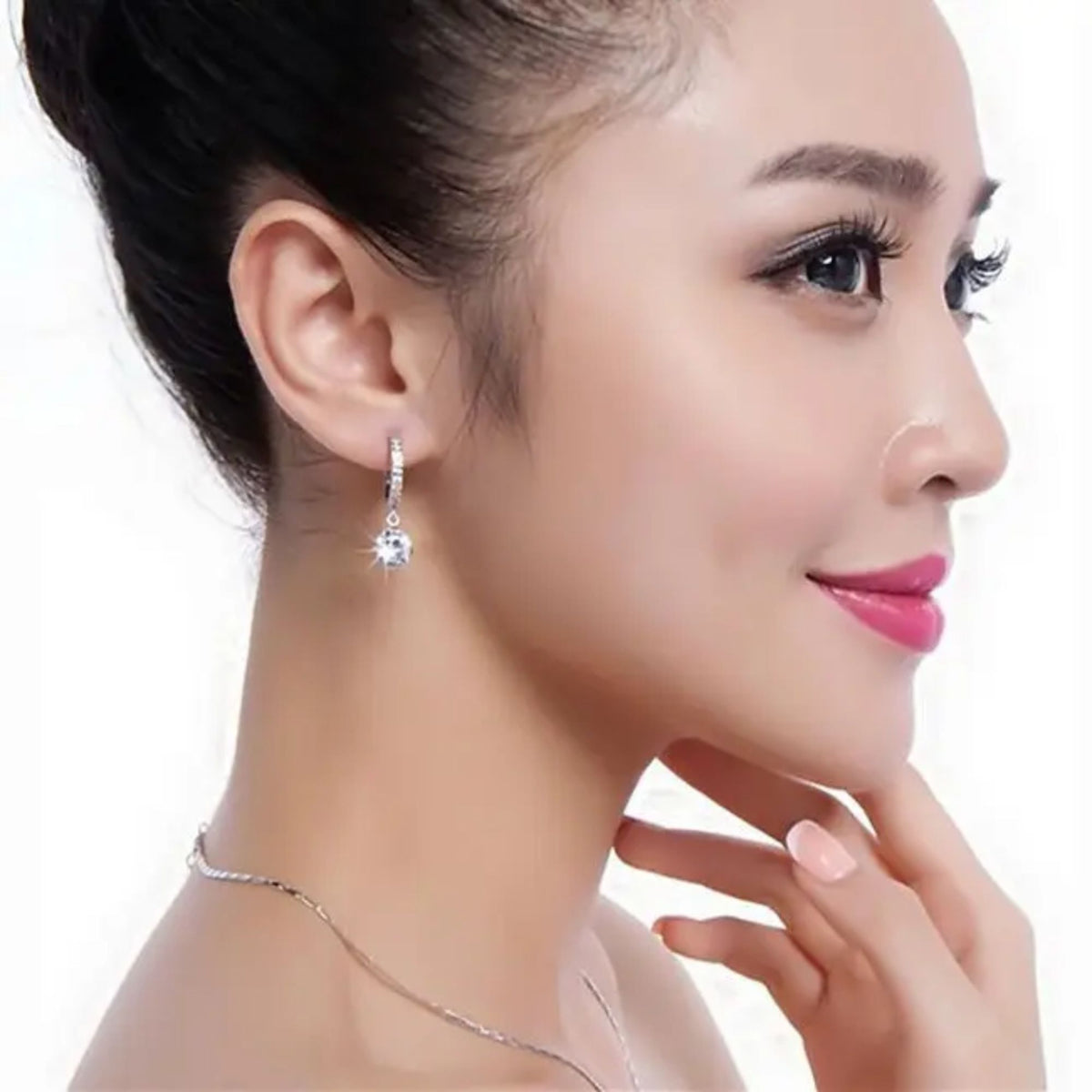 Rachiva 925 Sterling Silver Pave Hoop with Solitaire Drop Earrings