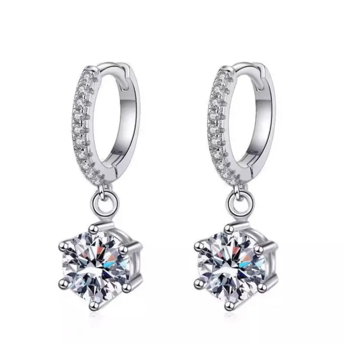 Rachiva 925 Sterling Silver Pave Hoop with Large Solitaire Drop Earrings