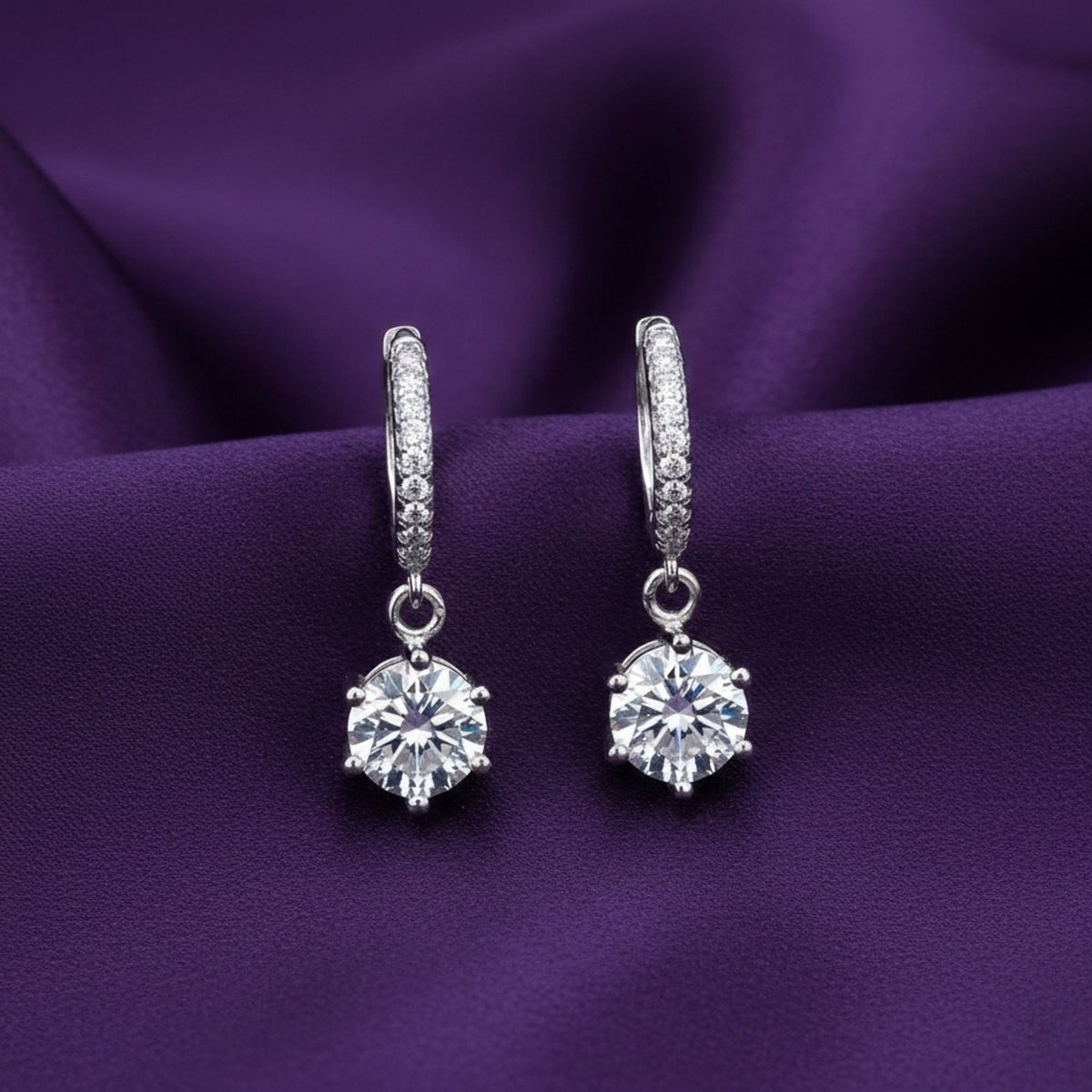 Rachiva 925 Sterling Silver Pave Hoop with Large Solitaire Drop Earrings