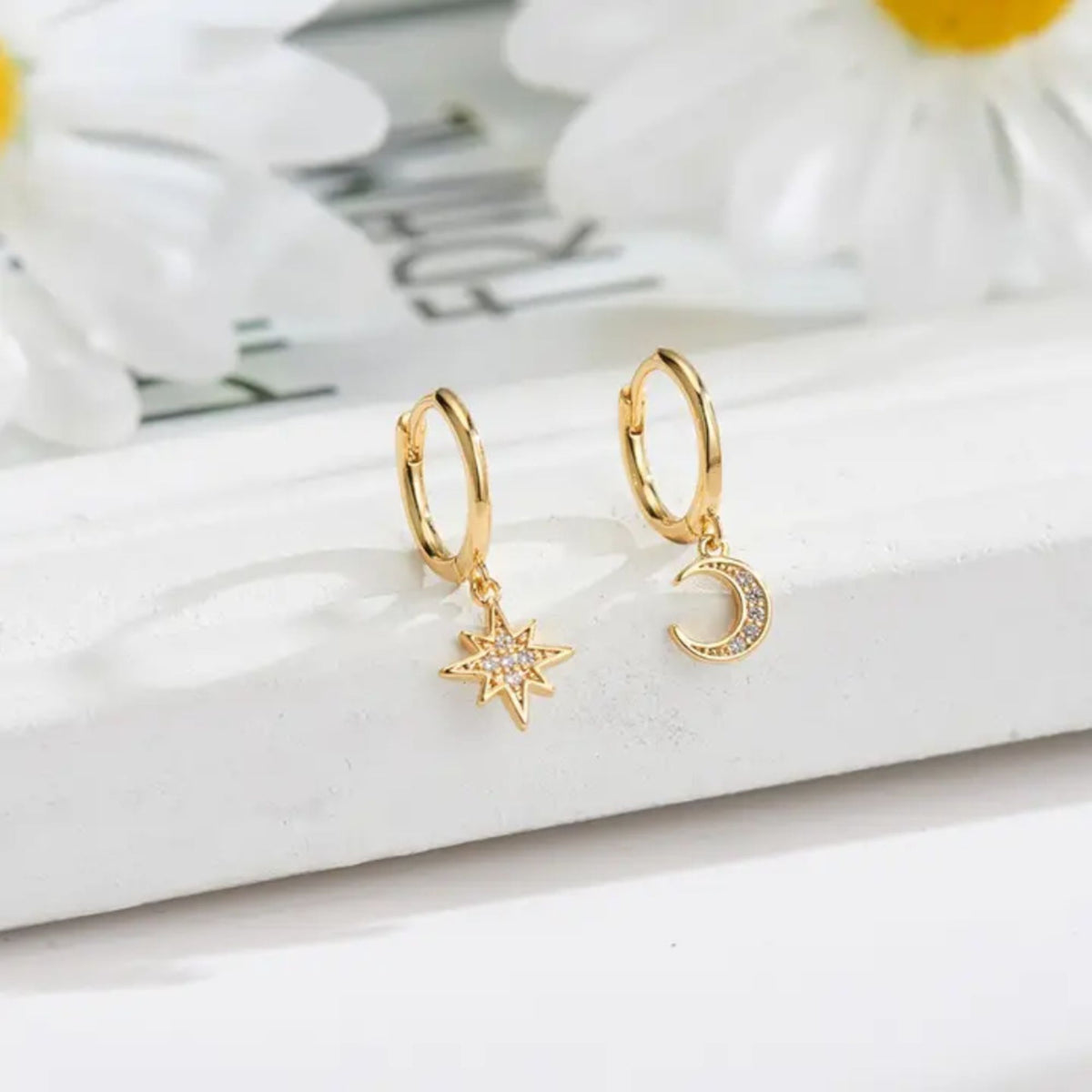 Rachiva 925 Sterling Silver 18K Gold Plated Star & Moon Hoop Earrings