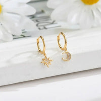 Rachiva 925 Sterling Silver 18K Gold Plated Star & Moon Hoop Earrings