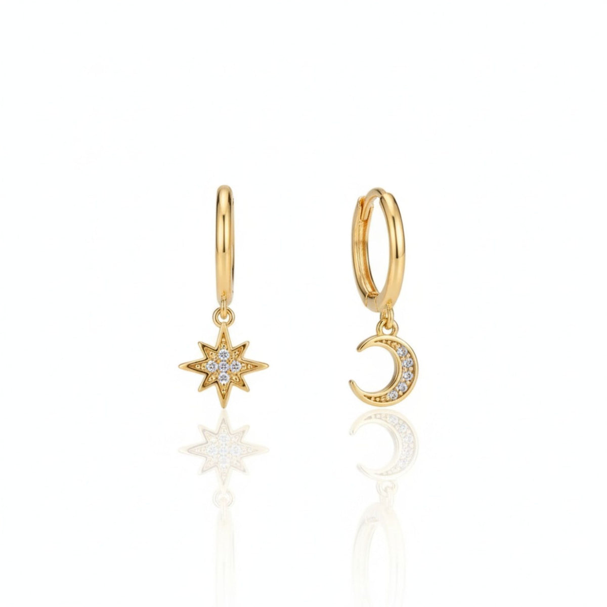 Rachiva 925 Sterling Silver 18K Gold Plated Star & Moon Hoop Earrings