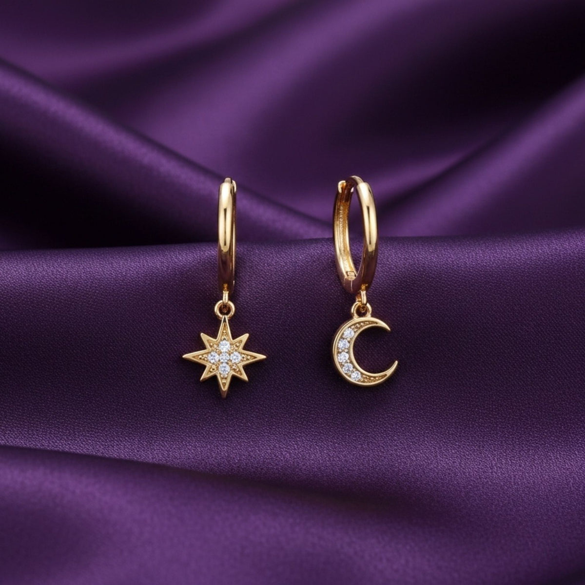 Rachiva 925 Sterling Silver 18K Gold Plated Star & Moon Hoop Earrings