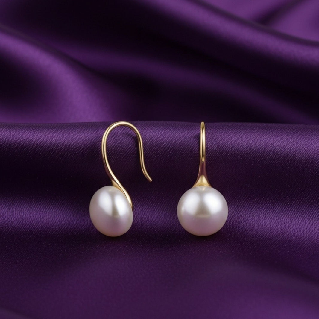 Rachiva 925 Sterling Silver 18K Gold Plated Pearl Hook Earrings