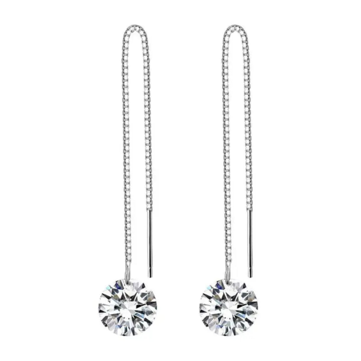 Rachiva 925 Sterling Silver Round Zircon Threader Earrings