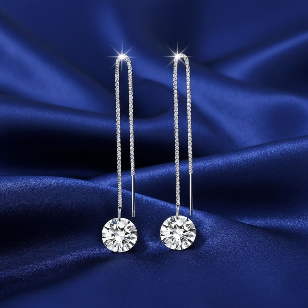 Rachiva 925 Sterling Silver Round Zircon Threader Earrings