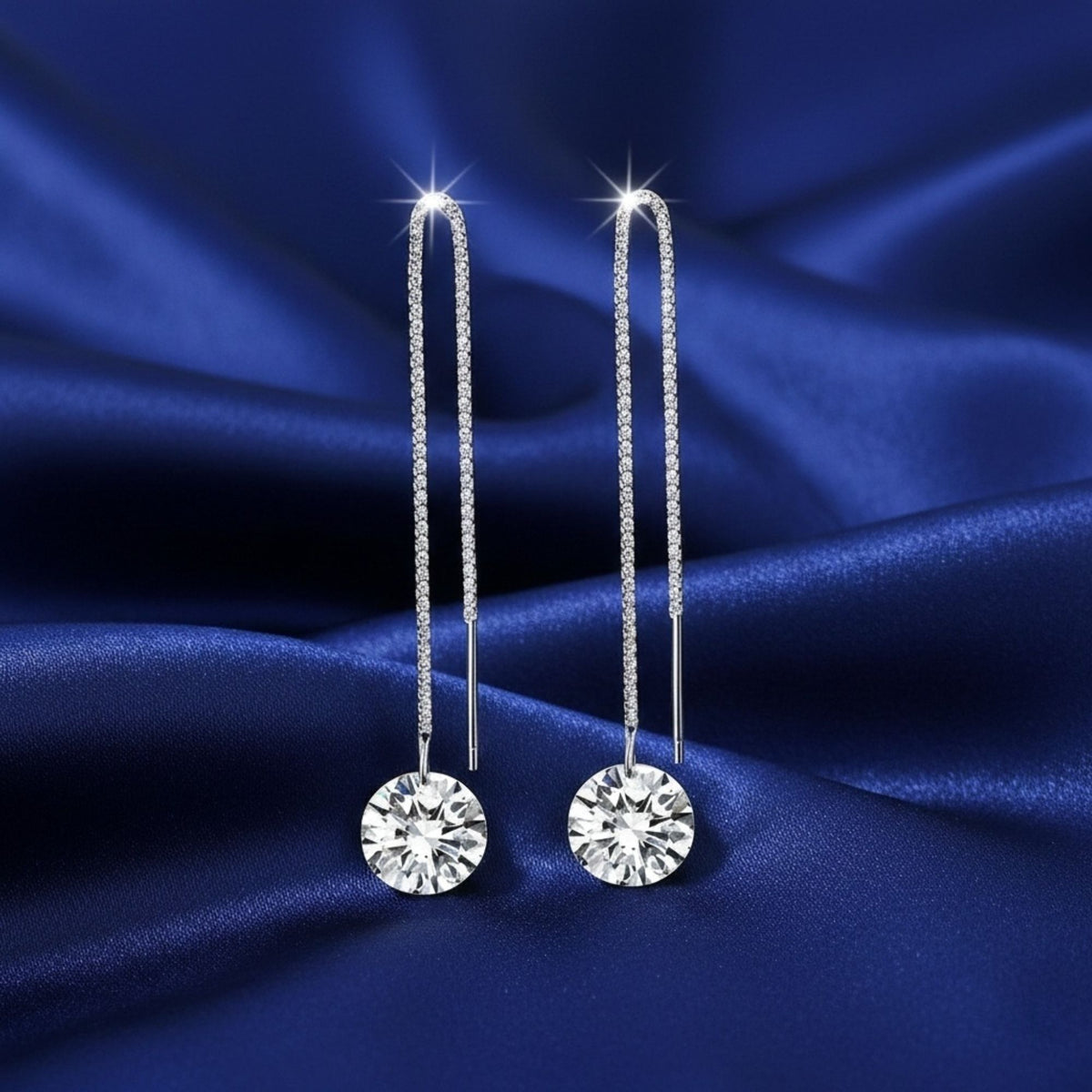 Rachiva 925 Sterling Silver Round Zircon Threader Earrings