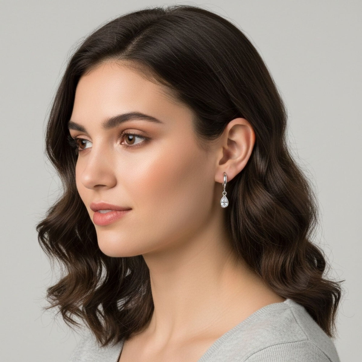 Rachiva 925 Sterling Silver Teardrop Zircon Drop Hoop Earrings