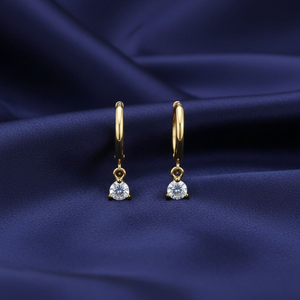 Rachiva 925 Sterling Silver Gold Plated Solitaire Drop Hoop Earrings
