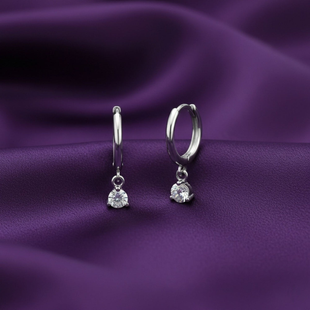 Rachiva 925 Sterling Silver Solitaire Drop Hoop Earrings