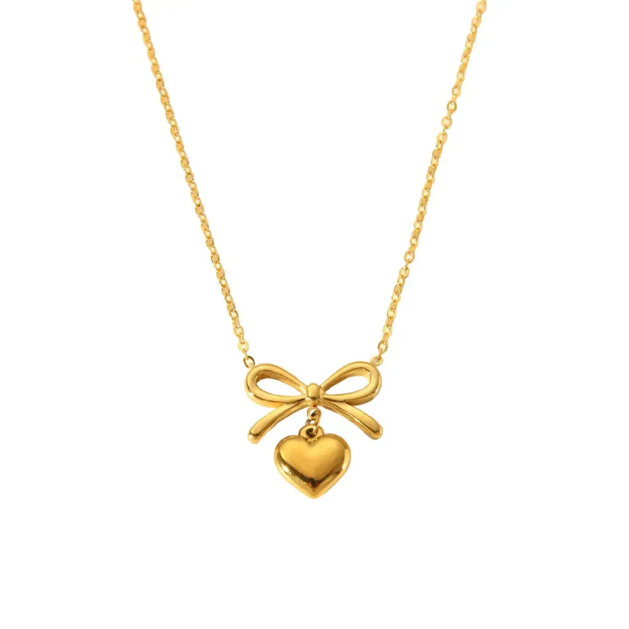 18K Gold Plated Bow & Heart Pendant Necklace - RACHIVA
